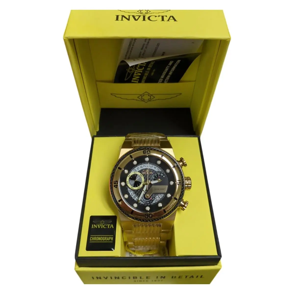 Invicta Mens S1 Rally Stainless Steel Wristwatch 51mm Gold Band Black Dial - Black, Gold