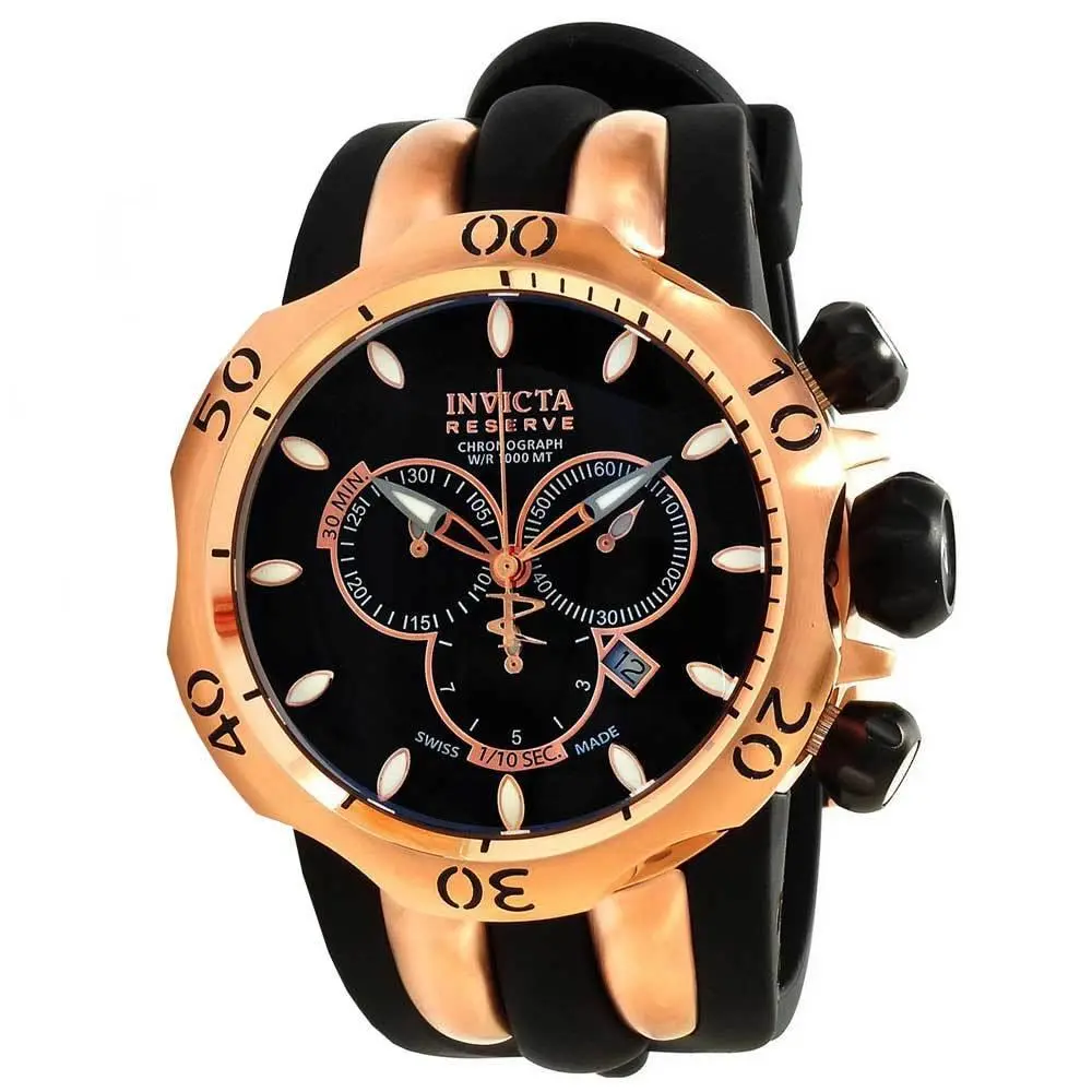 Invicta Men`s 10830 Reserve Venom Rose Gold Black Rubber Strap Chronograph Watch