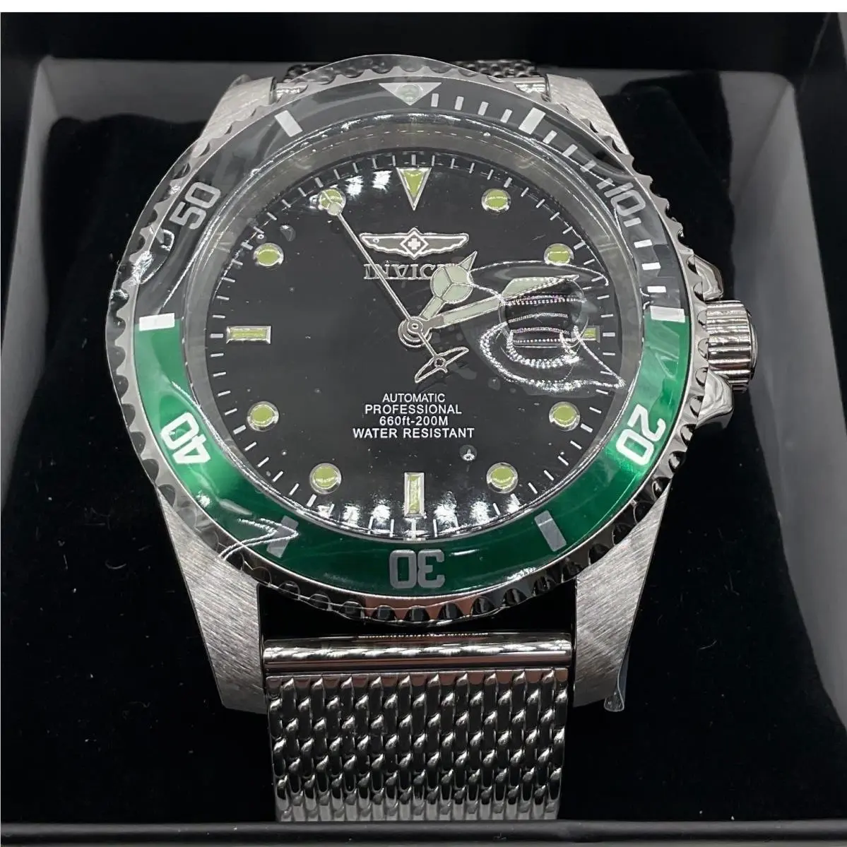 Pro Diver 47mm Automatic Green Bezel Mesh Bracelet Watch by Invicta