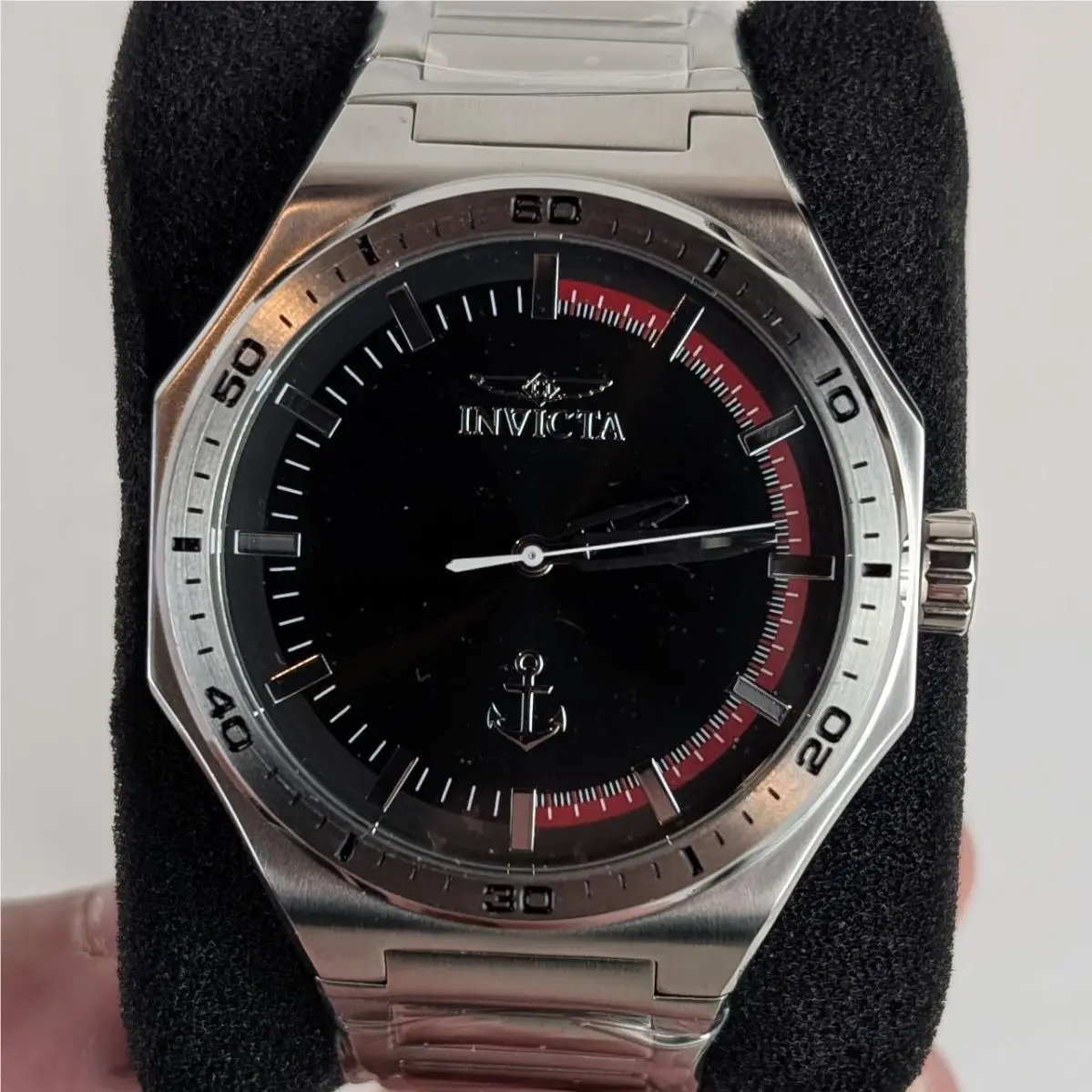 Invicta Men`s 44mm Watch Silver Tone Black Red Dial Stainless Steel 49968