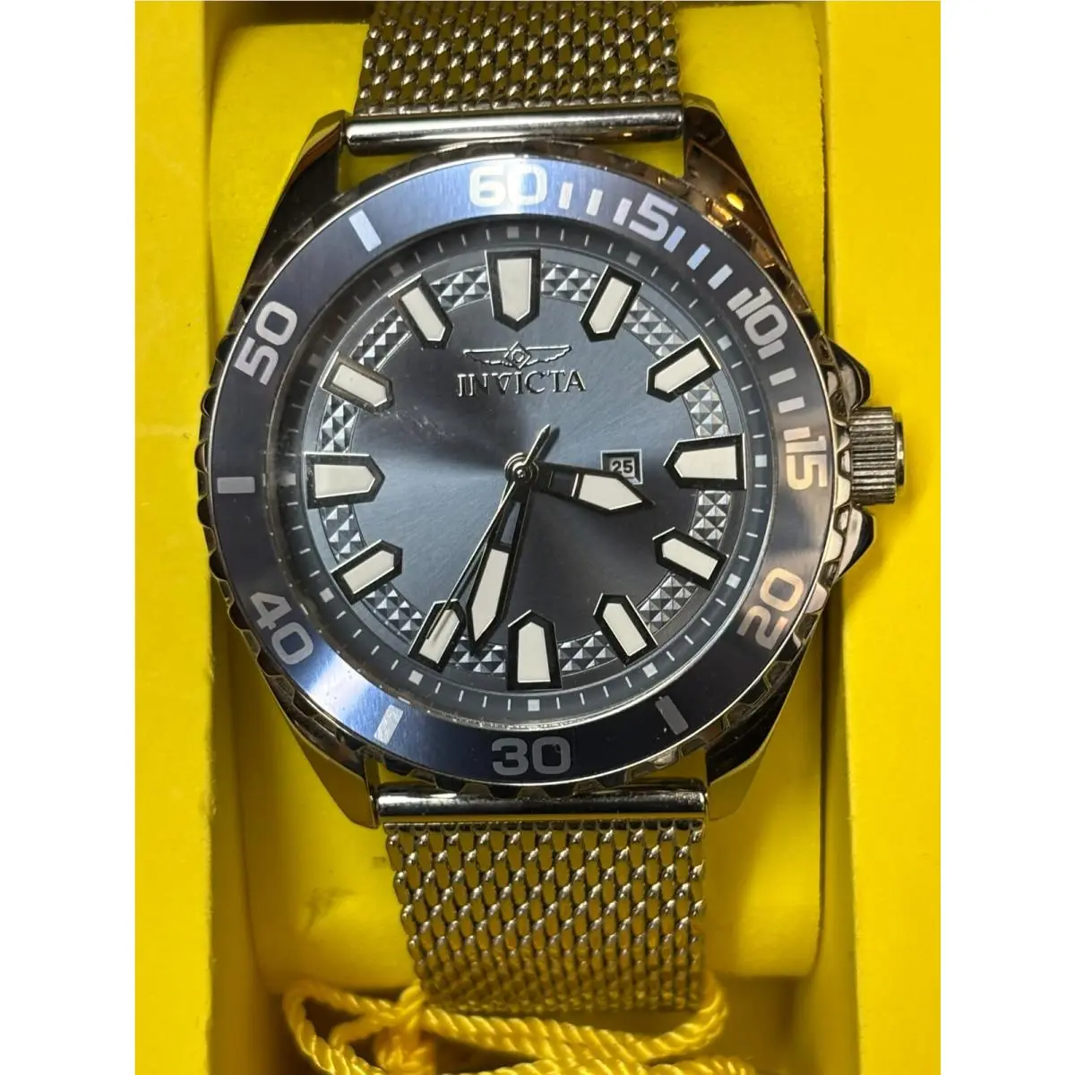 Invicta Men`s Pro Diver Blue Dial Stainless Steel Mesh Bracelet Aluminum Watch