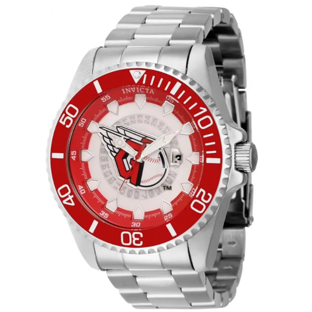Invicta Men`s 43461 Mlb Cleveland Guardians Quartz Red Silver White Blue Dial