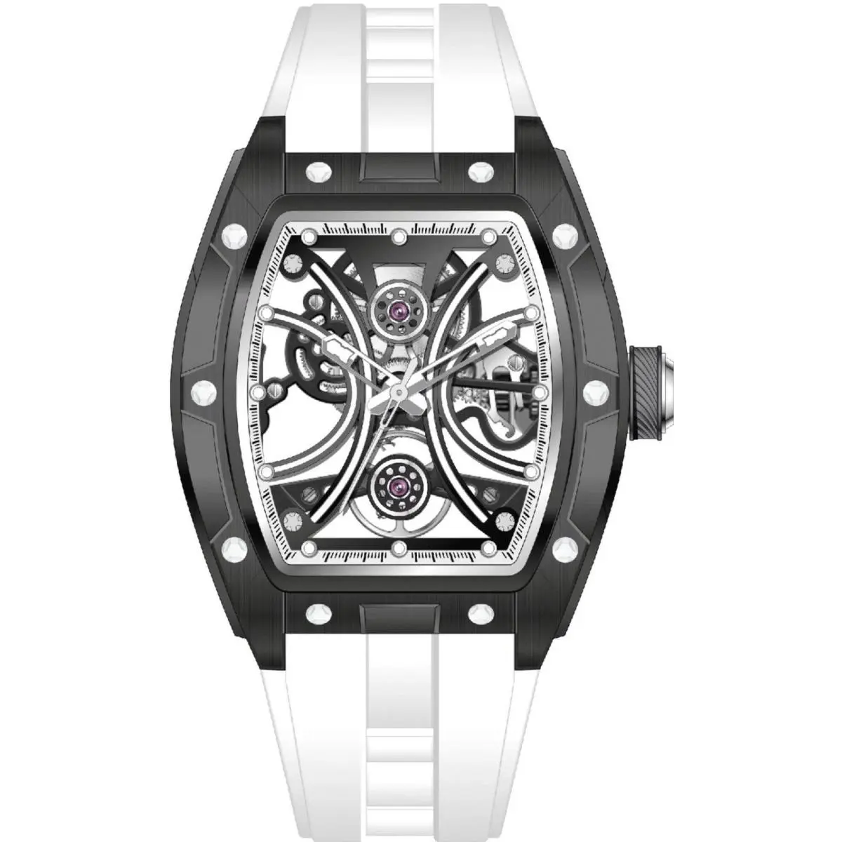 Invicta Men`s Watch S1 Rally Automatic Black and Silver Dial White Strap 69525 - Dial: Black, Silver, Band: White