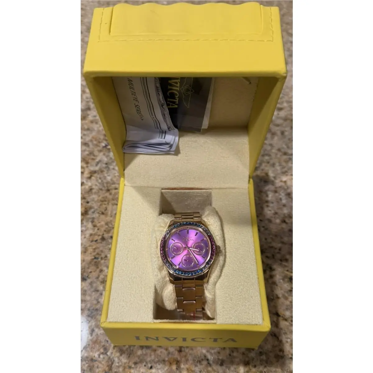 Htf Invicta Angel Womens 35mm Rose Gold Crystal Accent Multifunction Watch 24572