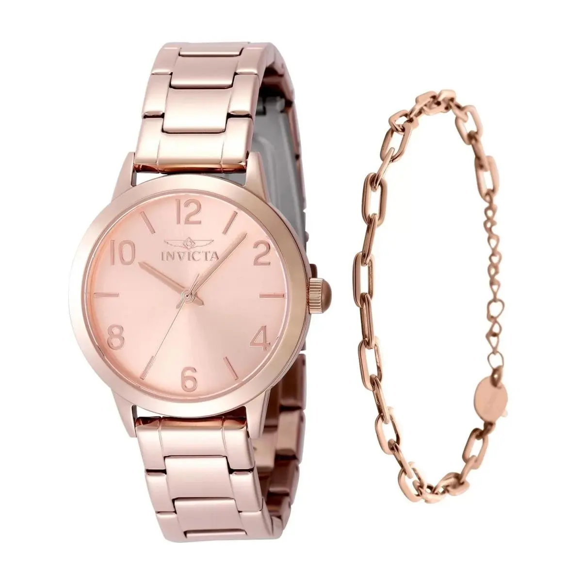 Invicta 49087 Quartz Watch Rose Gold Dial Stainless Steel 34mm Women - Dial: Rose Gold, Band: Rose Gold