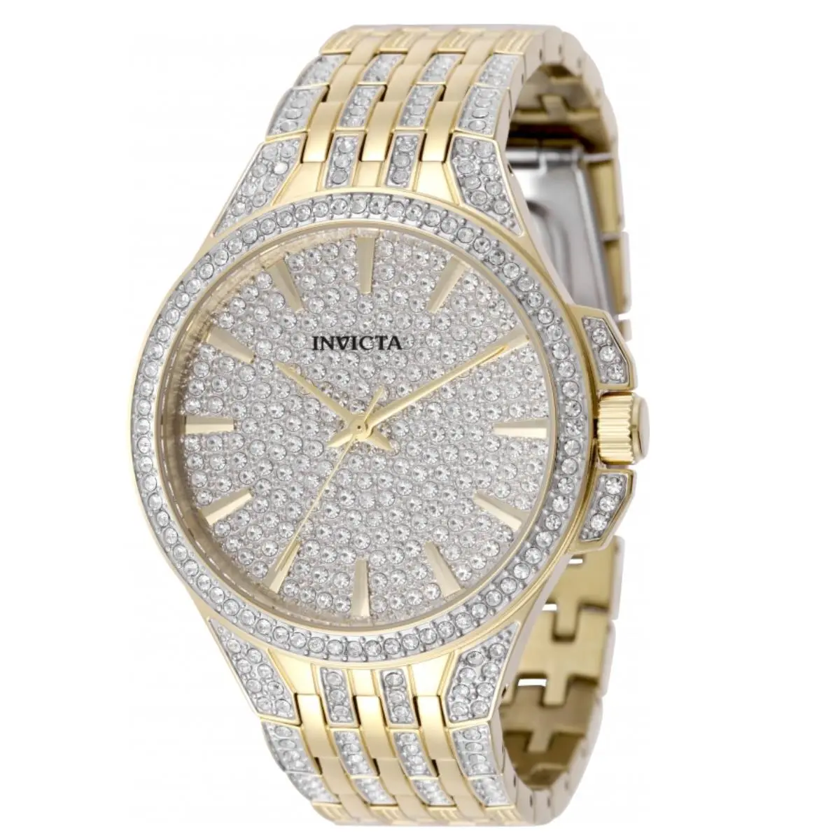 Invicta Celestial Lux Men`s 43mm Gold Pave 427 Crystals Quartz Watch 50300 - Dial: Gold, Silver, White, Yellow, Band: Gold, White, Yellow, Bezel: Gold, White, Yellow