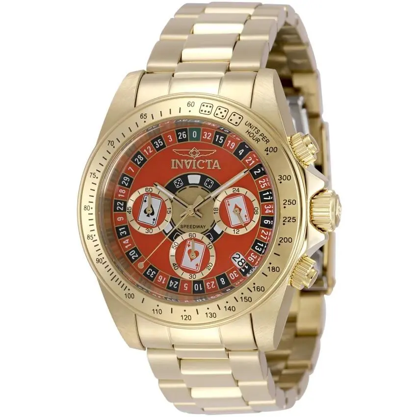Invicta Speedway Monte Carlo Men`s Watch Gold Tone Steel Band 39.5 mm 50496