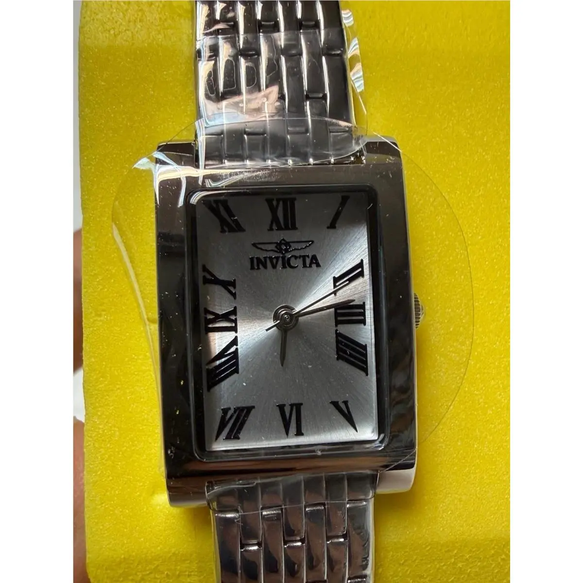 Invicta Womens Rectangular Quartz Watch Silver Dial Steel Bracelet Box Manual