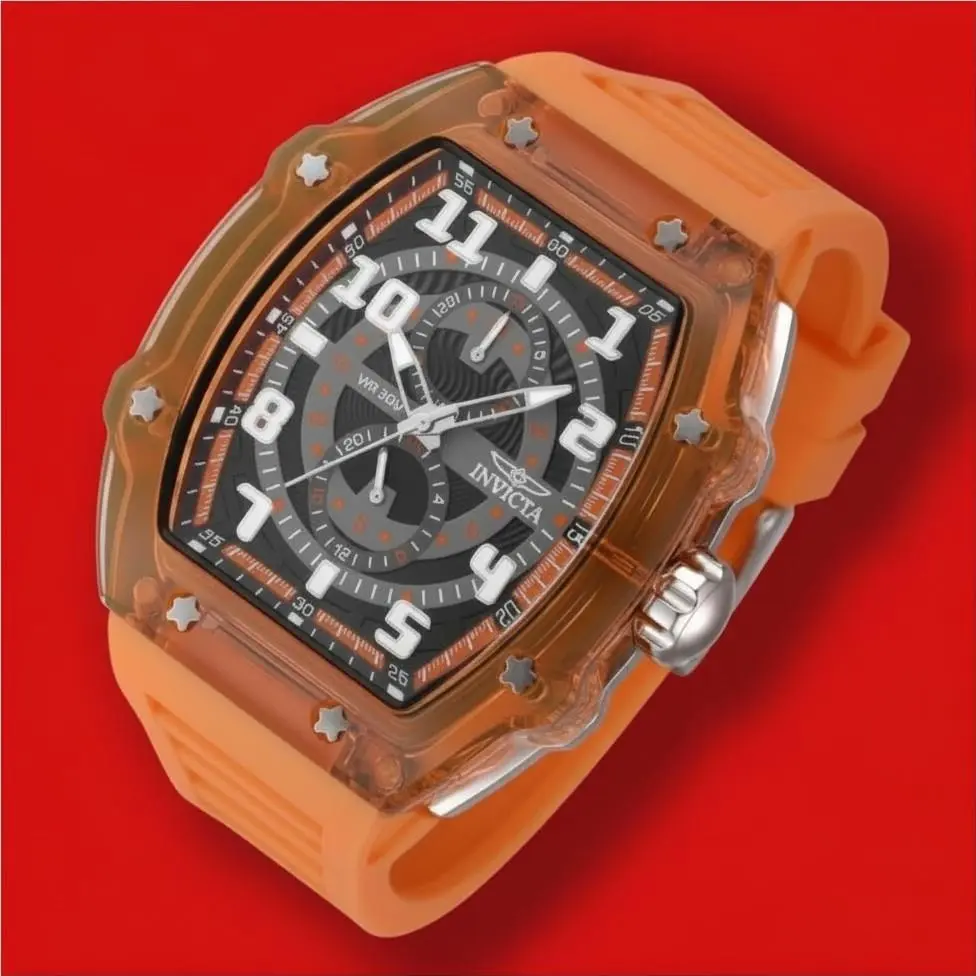 Invicta 48446 Racing Men`s 48.5mm Tonneau Orange Quartz Watch