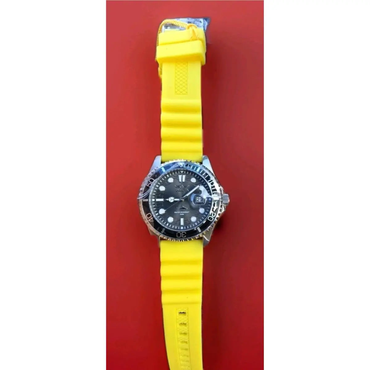 Invicta Pro Diver Quartz Watch Yellow Silicone Band Black Dial