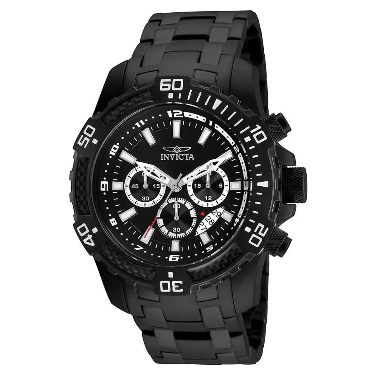 Invicta Men`s Watch Pro Diver Chronograph Black Dial Black IP Bracelet 24858