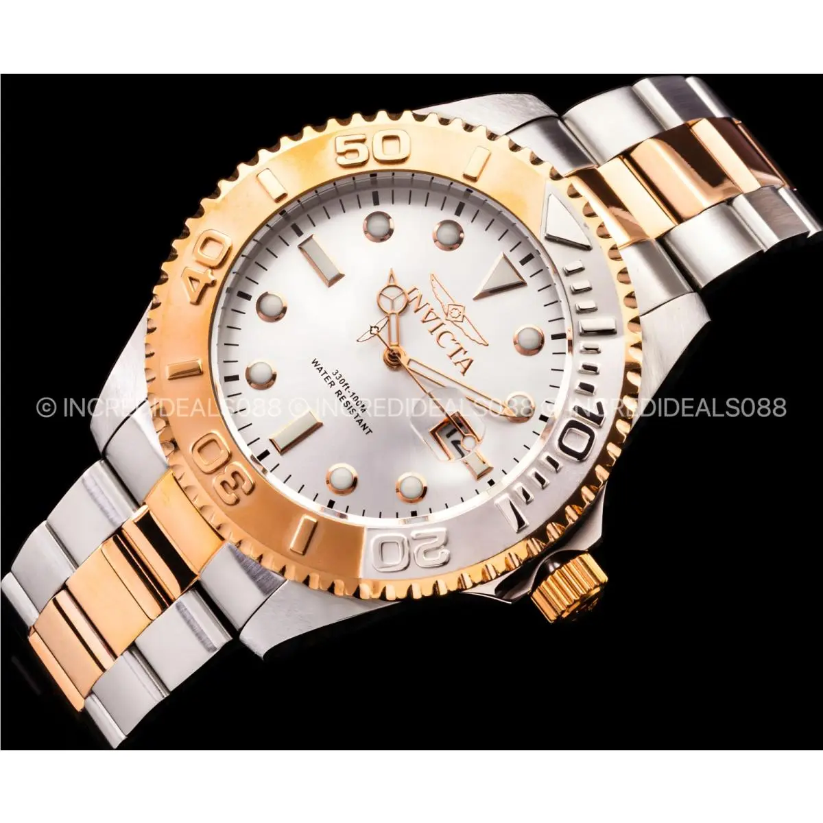 Invicta Mens Pro Diver Rose Gold Silver Dial Two Tone Bracelet Watch