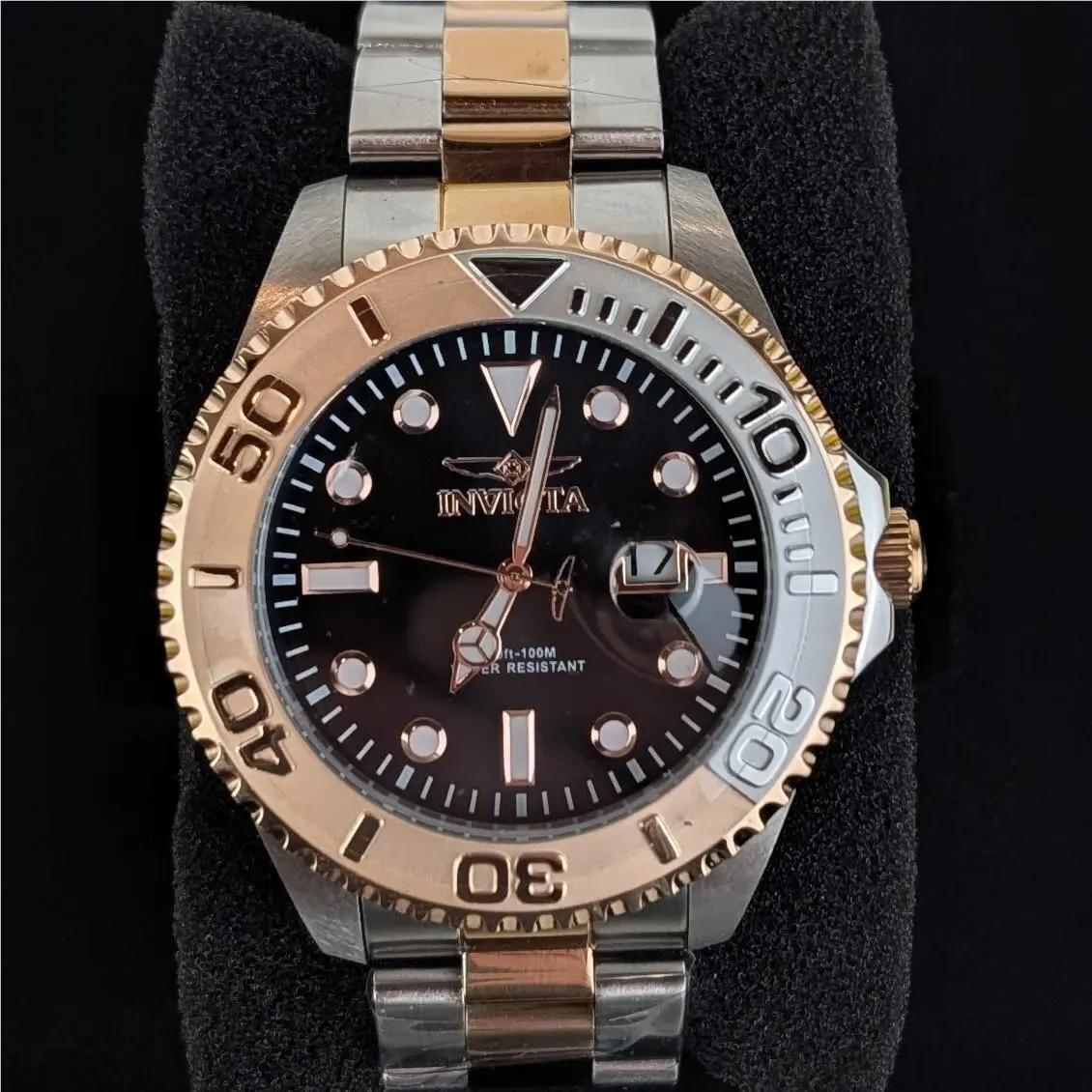 Invicta Grand Diver Men`s 47mm Watch Silver Tone Rose Gold Black Dial 24625
