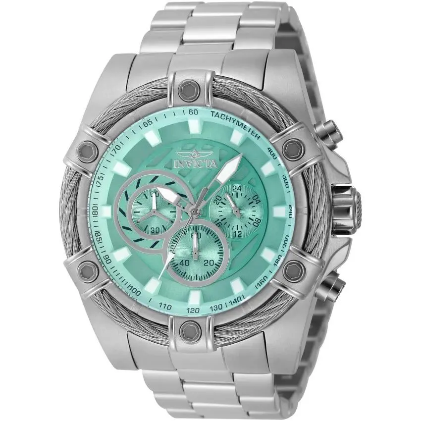 Invicta Bolt Ace Men`s Quartz Watch 52mm Stainless Torquise Dial 45874