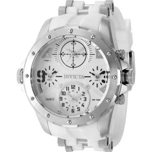 Invicta Men`s 50mm Coalition Forces Quartz Multifunction Silver/white Tone Watch - Dial: White, Band: White, Bezel: Silver