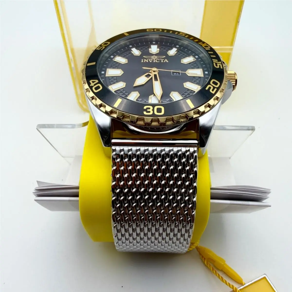 Men`s Invicta Submariner Diver-bezel Black Gold Stainless Steel Watch Large
