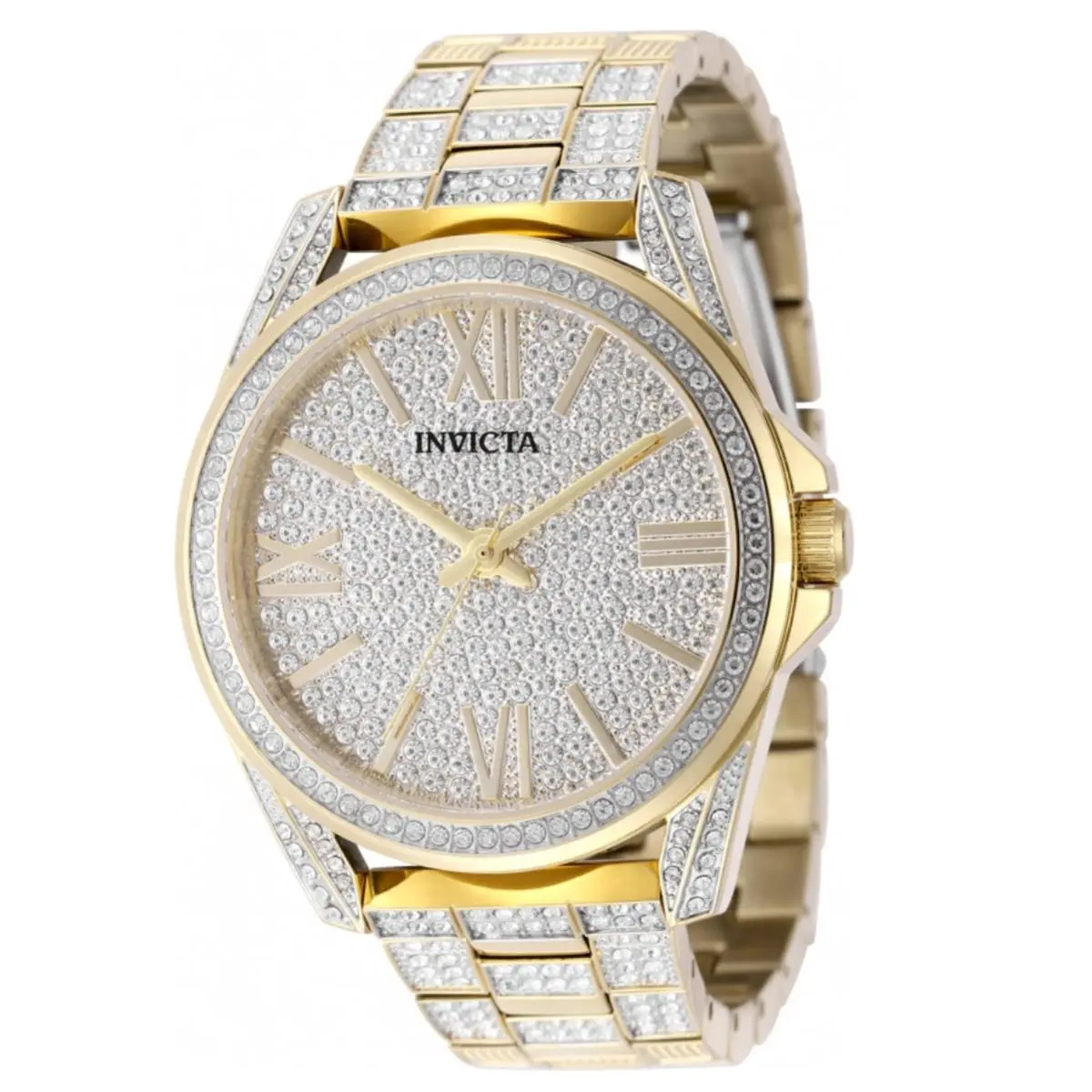 Invicta Celestial Lux Men`s 45mm Gold Pave 476 Crystals Quartz Watch 50297 - Dial: Gold, Silver, White, Yellow, Band: Gold, White, Yellow, Bezel: Gold, White, Yellow