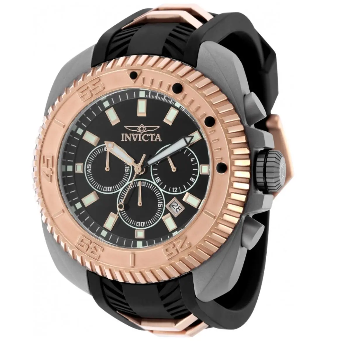 Invicta Coalition Forces Voyager Men`s 50mm Rose Gold Steel Chrono Watch 49794 - Dial: Black, Rose Gold, White, Band: Black, Gold, Bezel: Black, Rose, Rose Gold