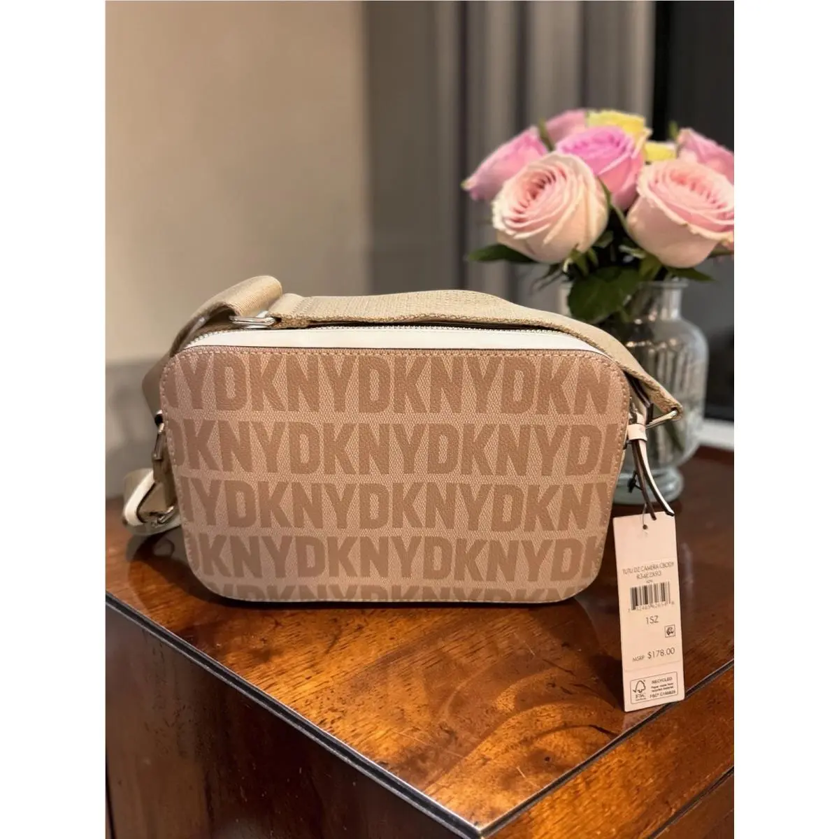 Dkny Tutu Double Zip Camera Crossbody Bag in Ivory Logo