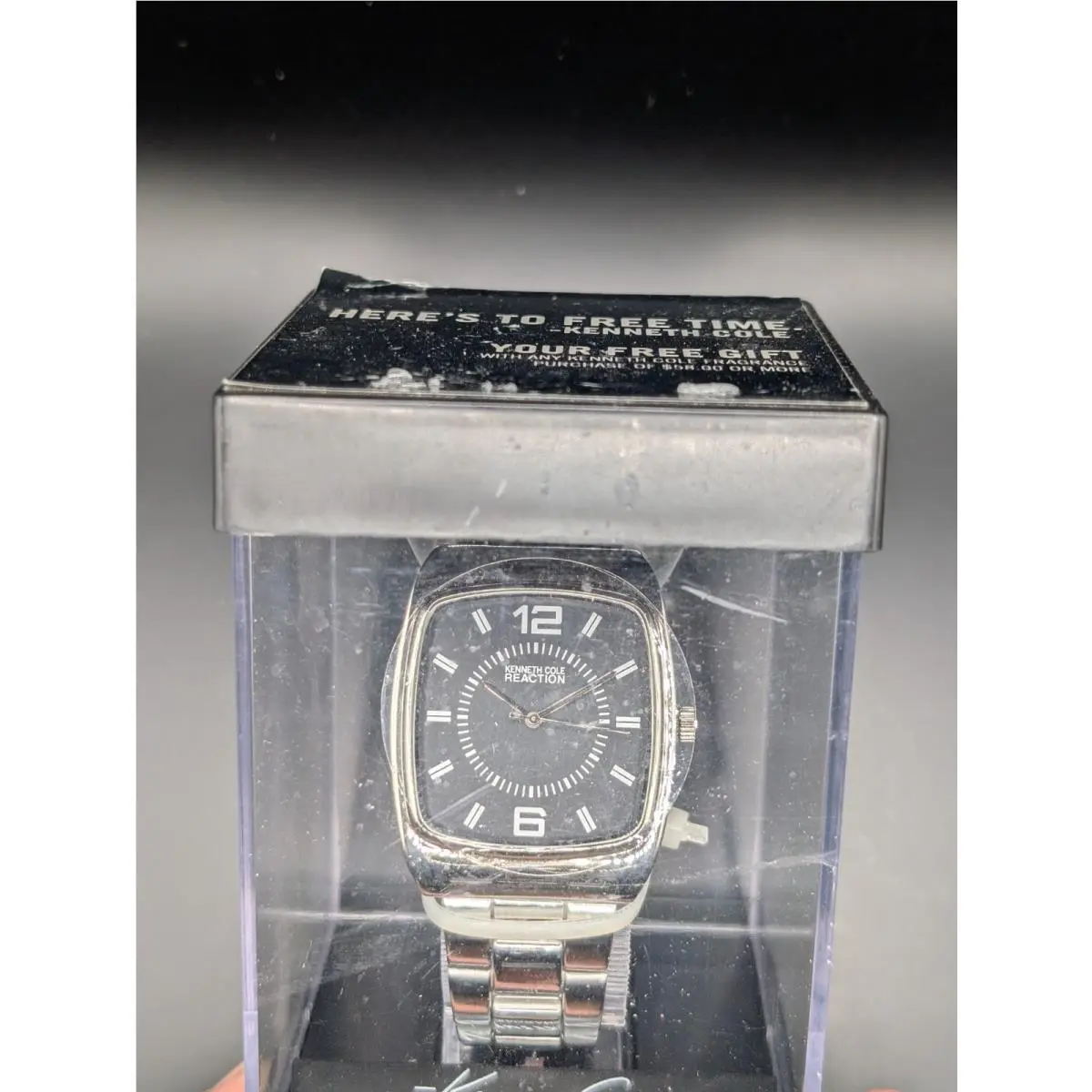 Kenneth Cole Reaction Quartz Watch 20885 Men Silver Black Barrel
