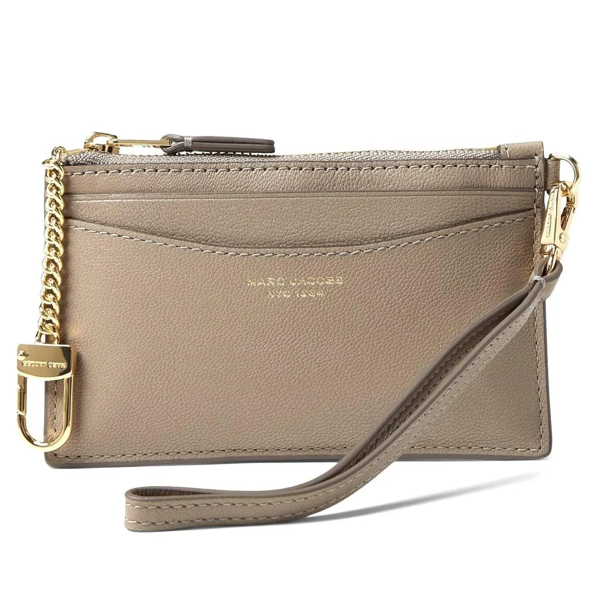 Marc Jacobs S176L03FA22 The Top Zip Wristlet Wallet Leather Cement Gold
