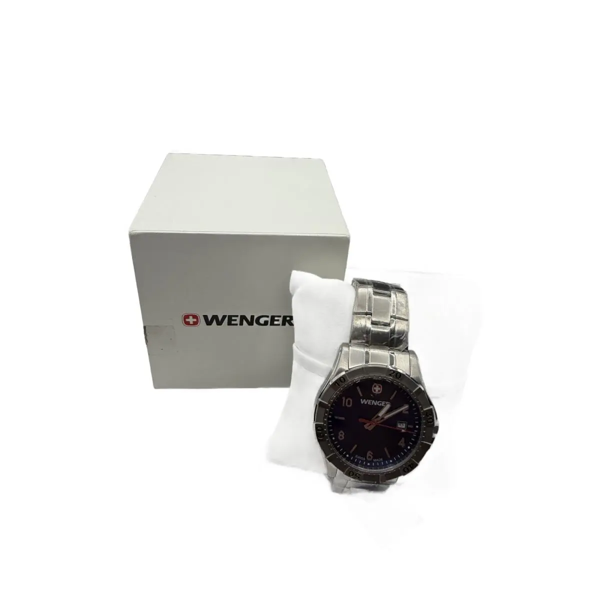 Wenger Men`s Swiss Made Quartz Blue Dial Stainless Steel Bracelet Watch