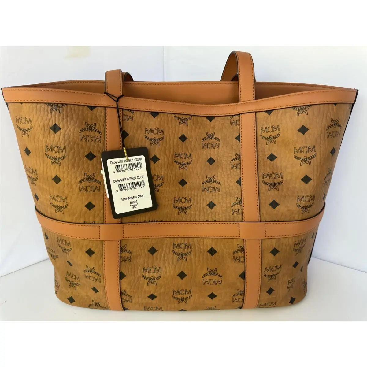 Mcm Women`s Aren Shopper Visetos Tote Bag Logo Shoulder Brown Handbag