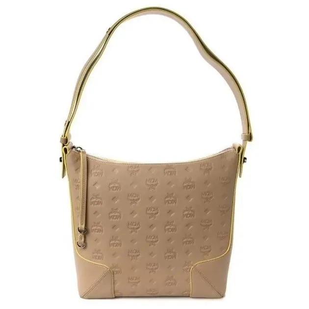 Mcm Klara Monogram Embossed Leather Hobo Shoulder Bag Beige Yellow