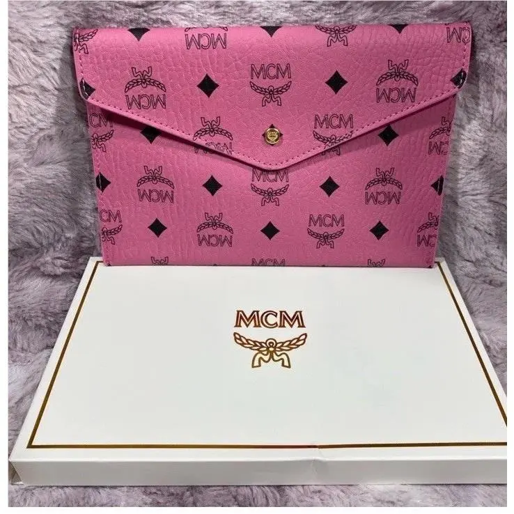 Pink Pebbled Leather Mcm Pink Flat Clutch Envelope Folio 9x6”