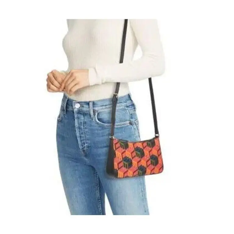 Mcm Cubic Monogram Jacquard Leather Shoulder Bag Red Black Gold