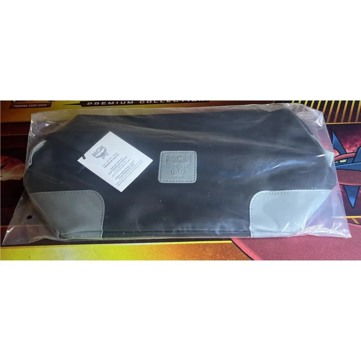 Mcm Mens Toiletry Bag Embossed Travel Clutch Bag Black Gray 10” x 5”