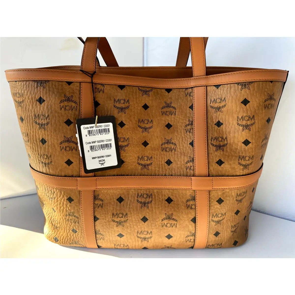 Mcm Aren Shopper Visetos Tote Bag Logo Shoulder Handbag