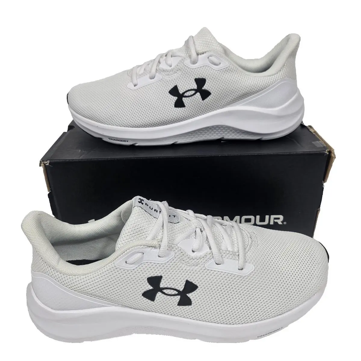 Men`s Running Shoes SZ 13 Under Armour Charged Pursuit 4 White Black 3028254-100