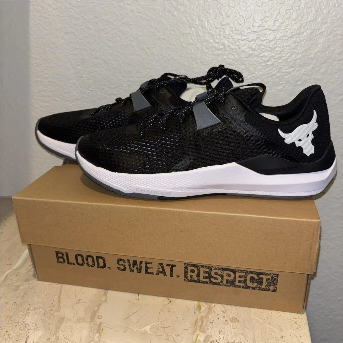 Under Armour UA Project Rock Bsr 2 Black White Unisex M 9.5 W 11