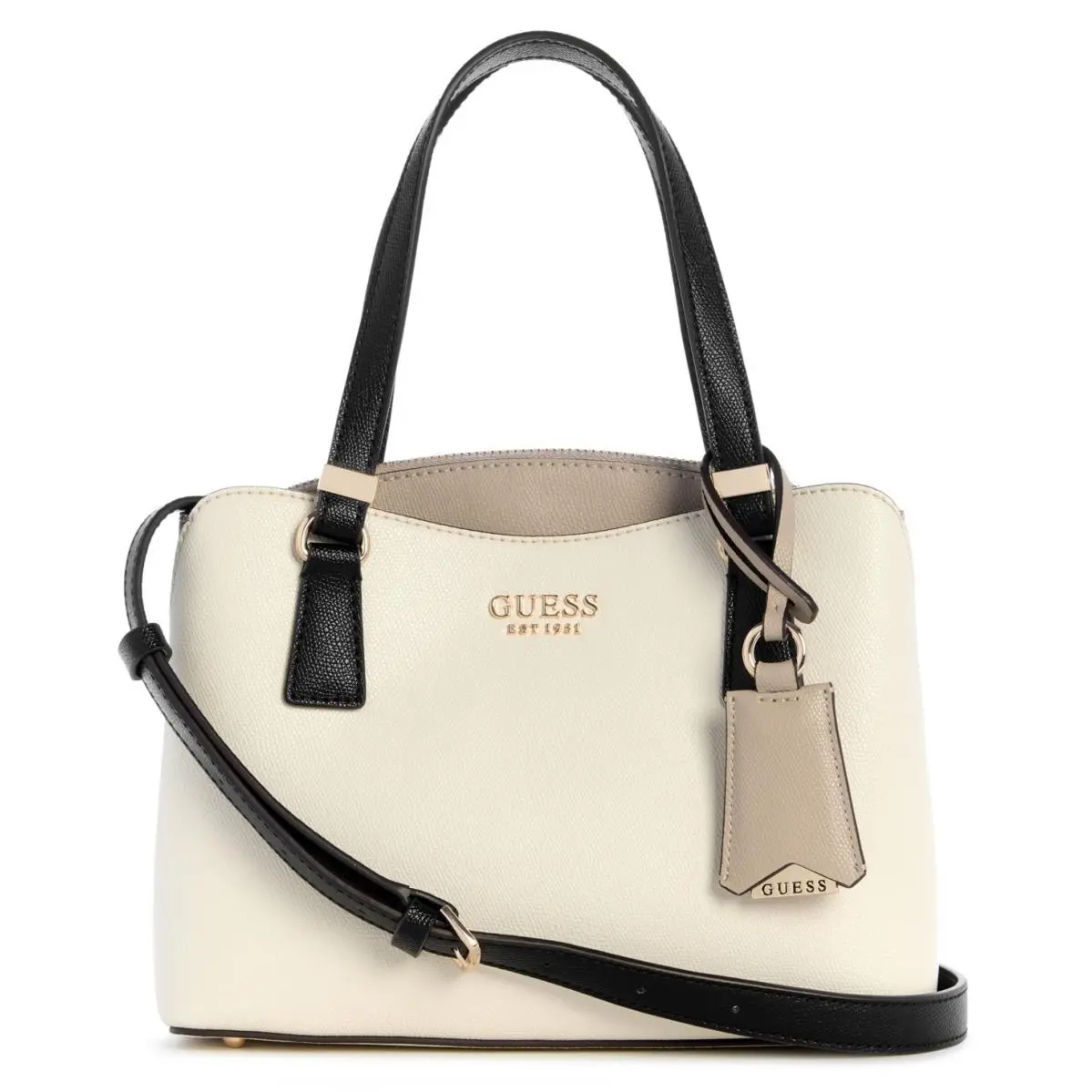 Guess Women`s Lyndi Triple Compartment Girlfriend Crossbody Beige Gold