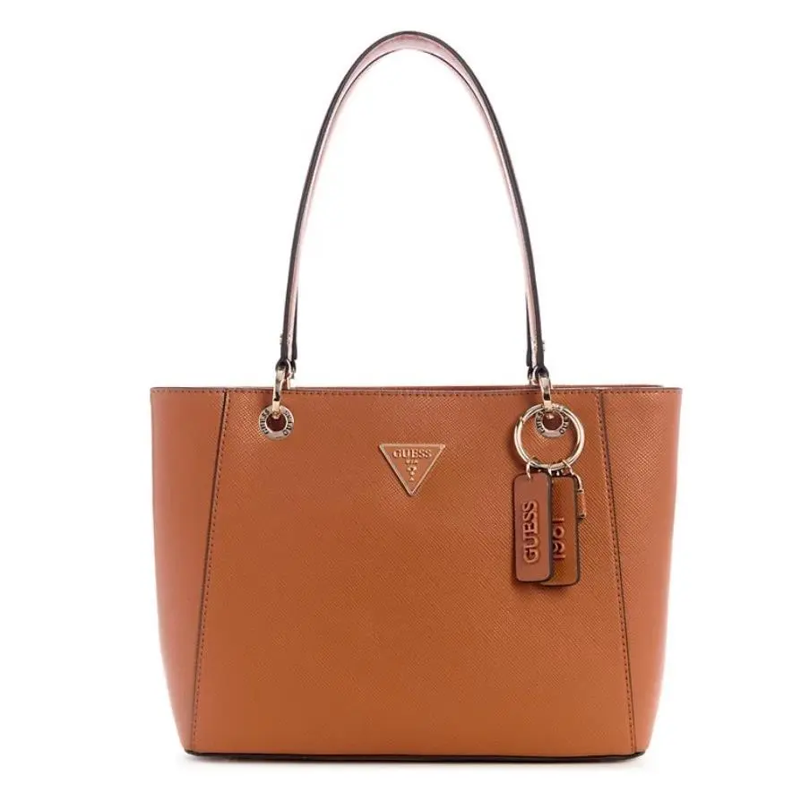 Guess Noelle Double Compartment Women`s Small Tote Bag - Cognac / Tan