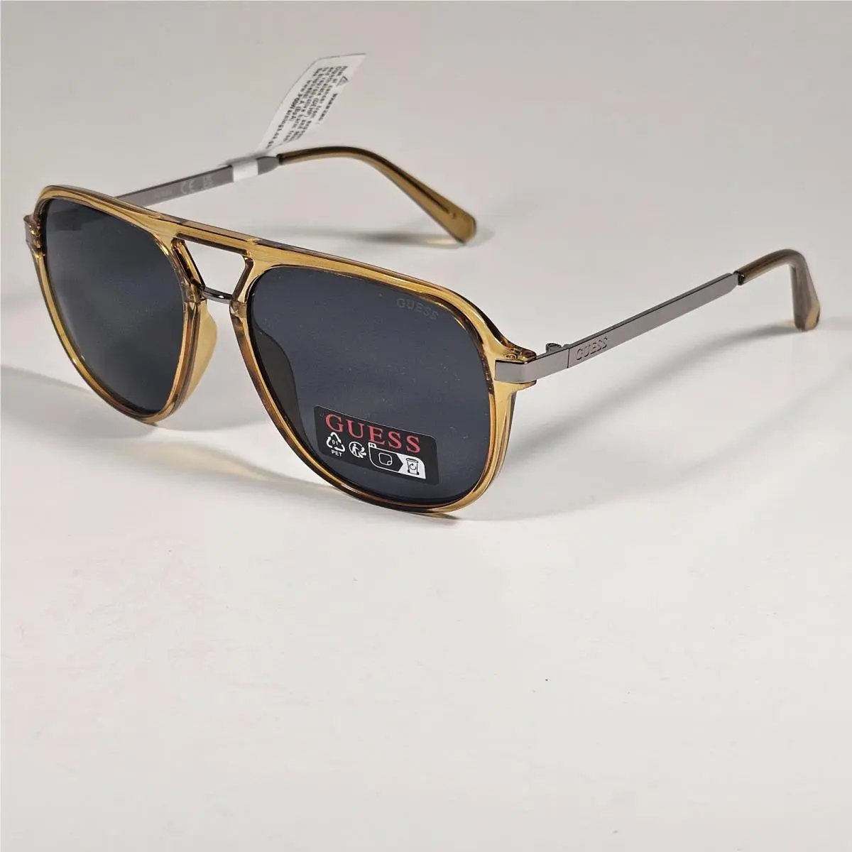 Guess GO00099 45A Aviator Pilot Sunglasses Amber Gray Frame Gray Lens