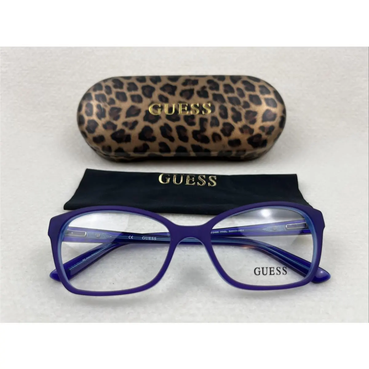 Guess GU 2466 Prbl Purple Eyeglasses 54 17 140 Frames + Guess Case + Cloth