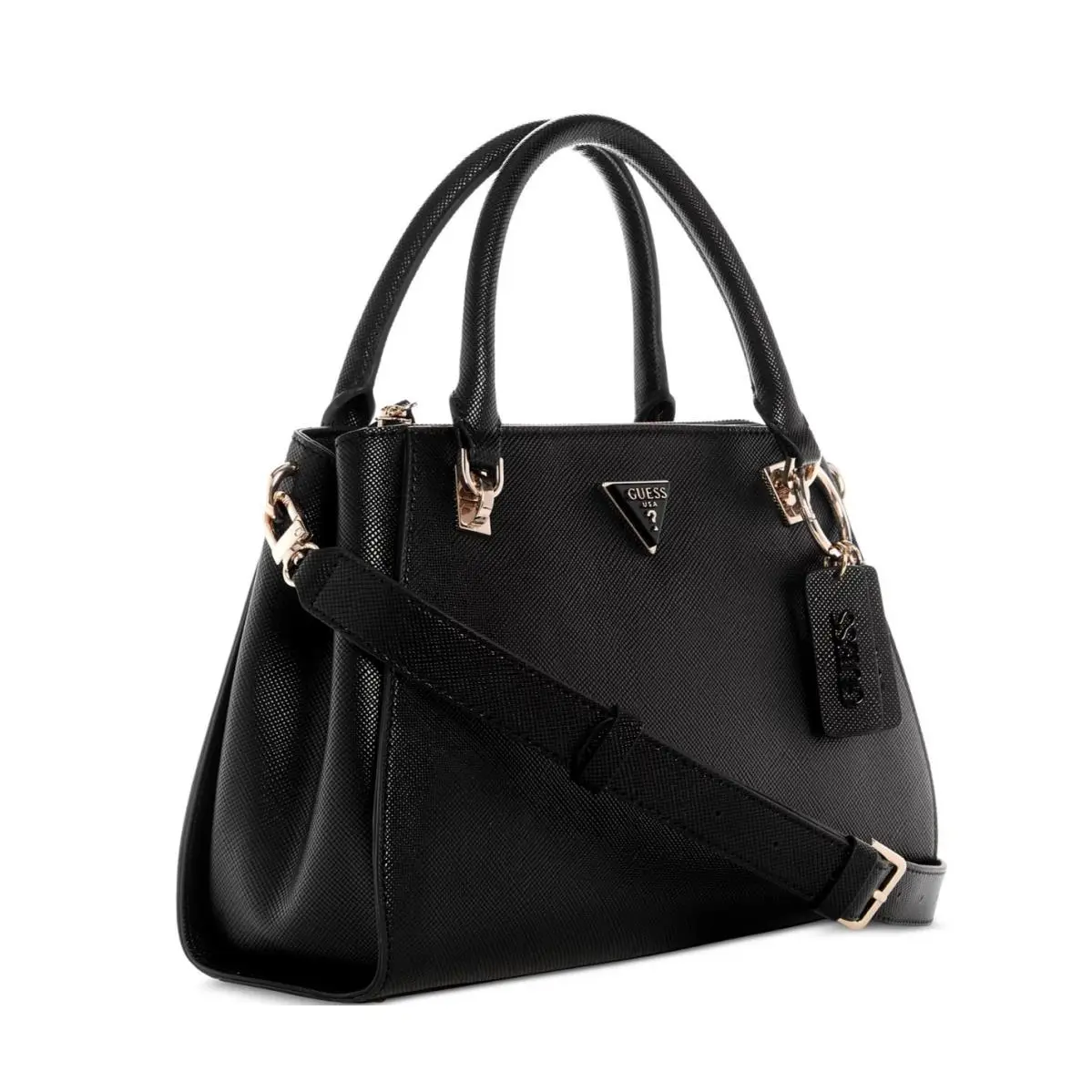 Guess Noelle Luxury Textured Women`s Satchel Crossbody Bag -black