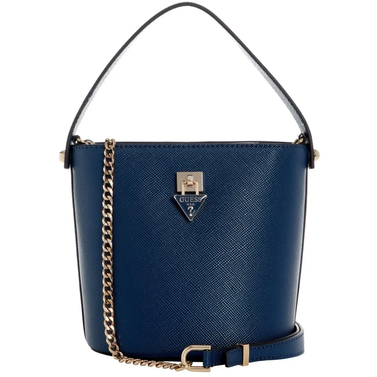 Guess Women’s Patsie Logo Bucket Crossbody Bag Blue Gold