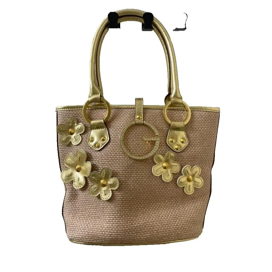 y2k Guess Handbag Gold Flowers Straw Purse