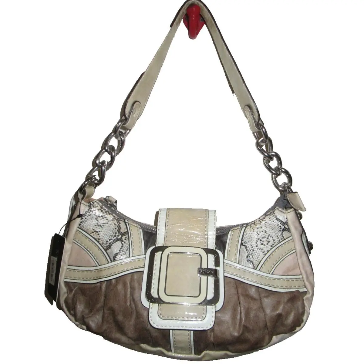 Guess Y2K Buckle Patchwork Hobo Vegan Patent Leather Snake Shoulder Bag w Tags
