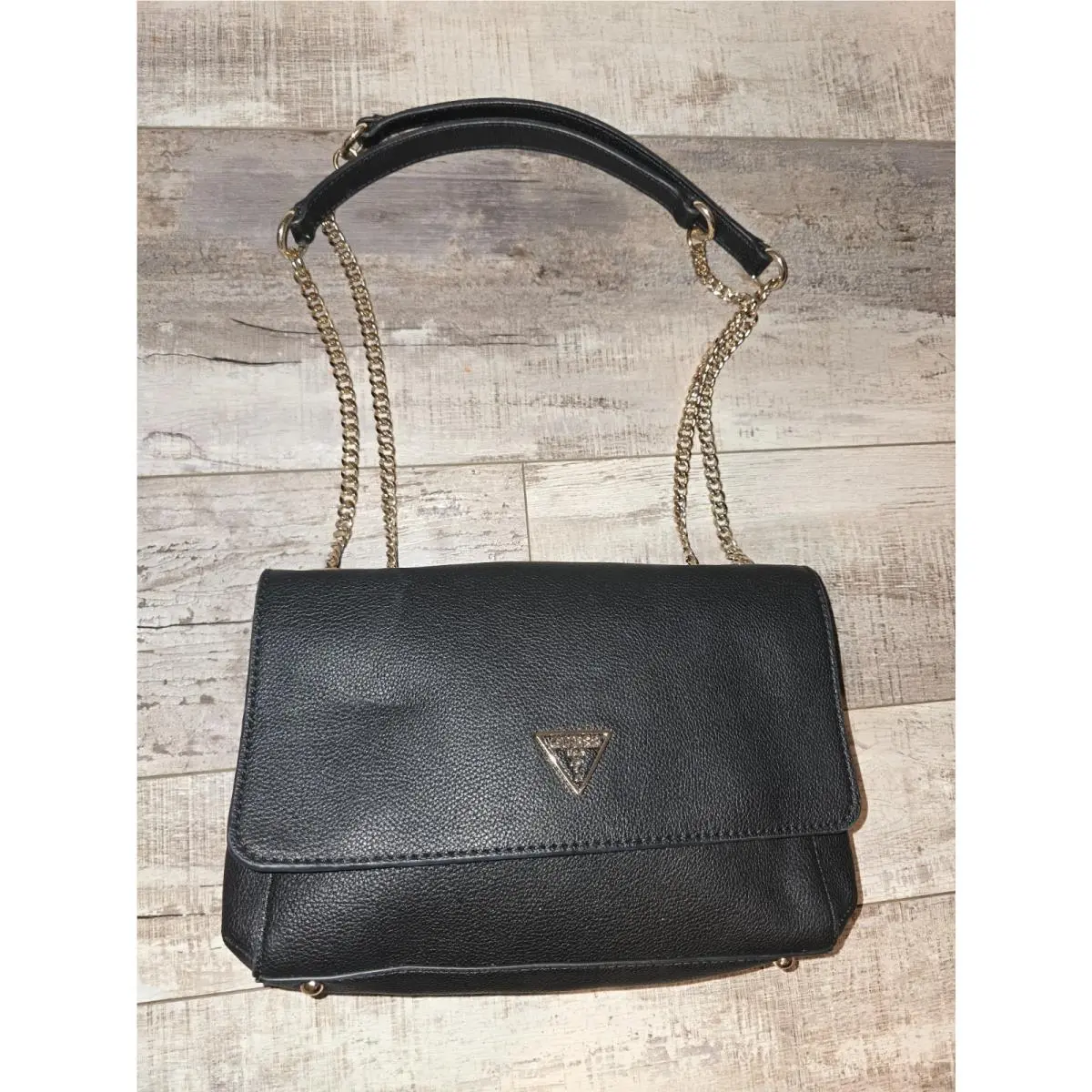 Guess Noelle Convertible Crossbody Flap Bag Black and Brass/gold
