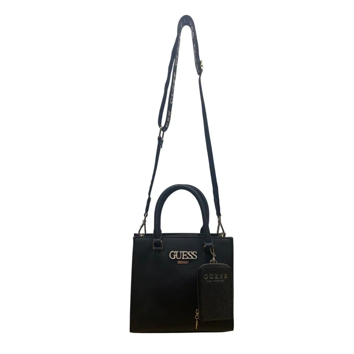 Guess Women’s Black Leather Detachable Strap Coin Pouch Crossbody Bag