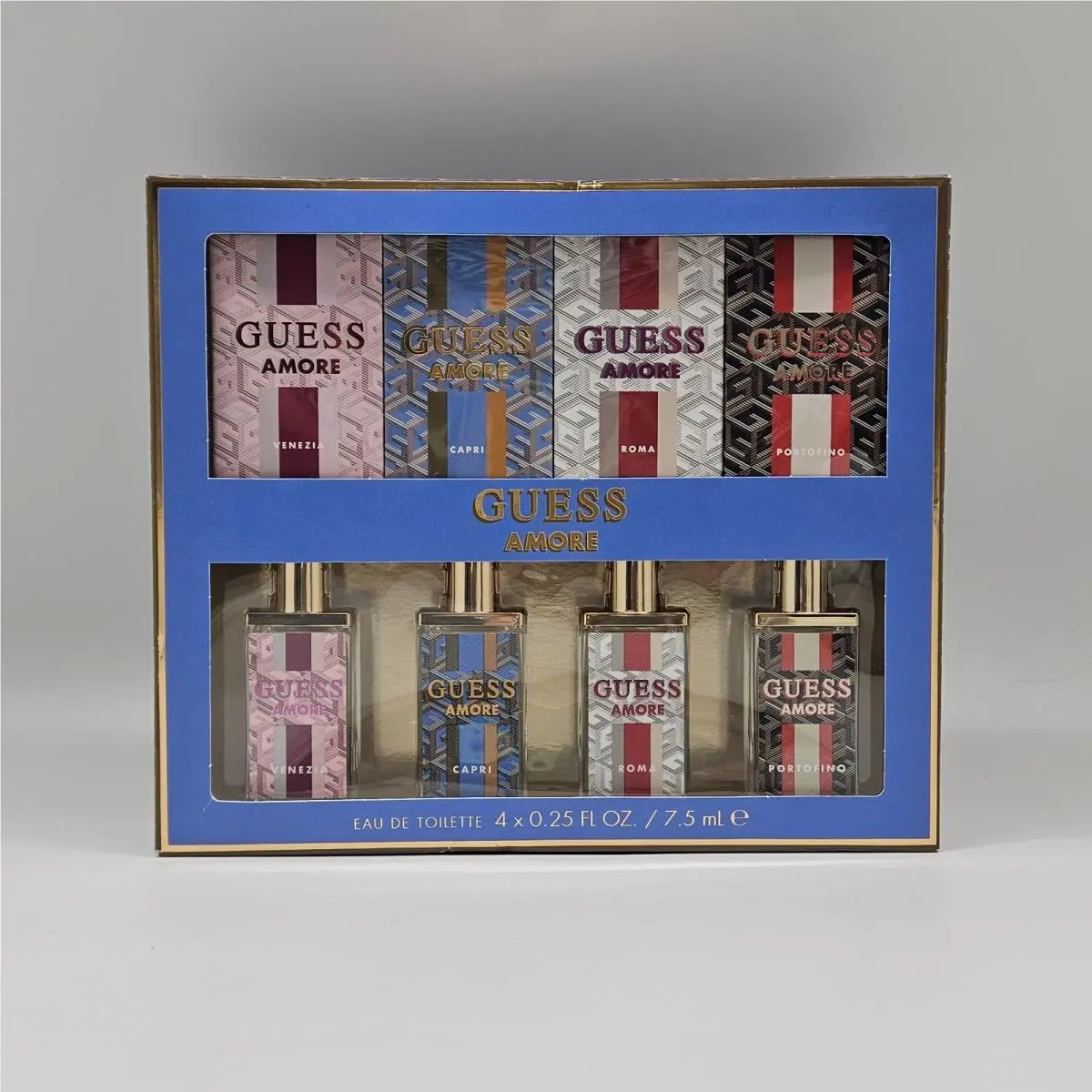 4 PC Guess Amore Mini Eau de Toilette Edt Spray Set Venezia Capri Roma Portofino