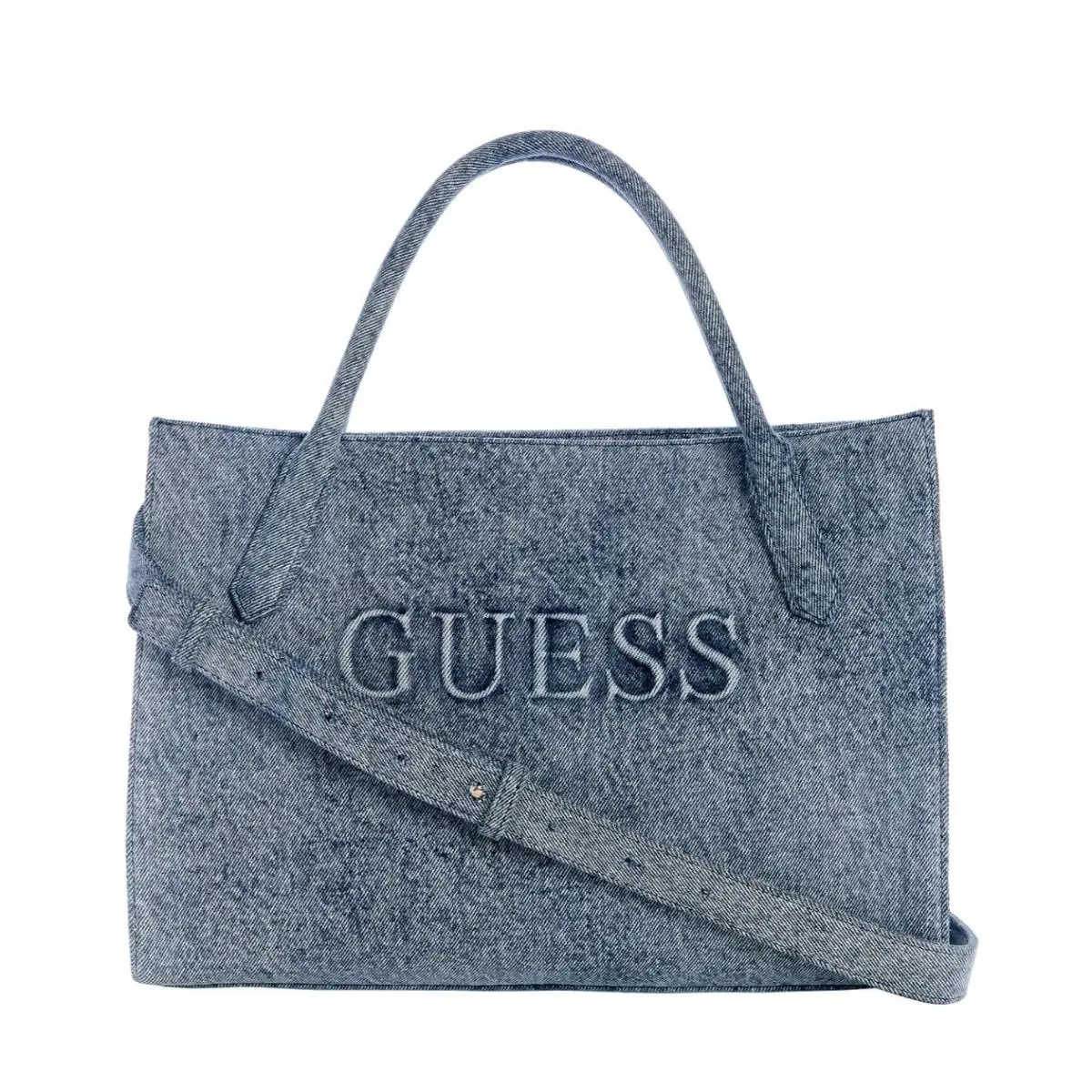 Guess Jodi Denim Large Tote Bag Crossbody Bag - Blue Denim