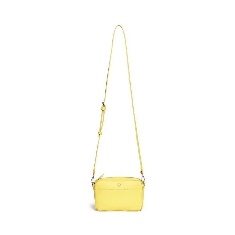 Guess Ashlyn Yellow Saffiano Leather Top Zip Crossbody Hand Bag