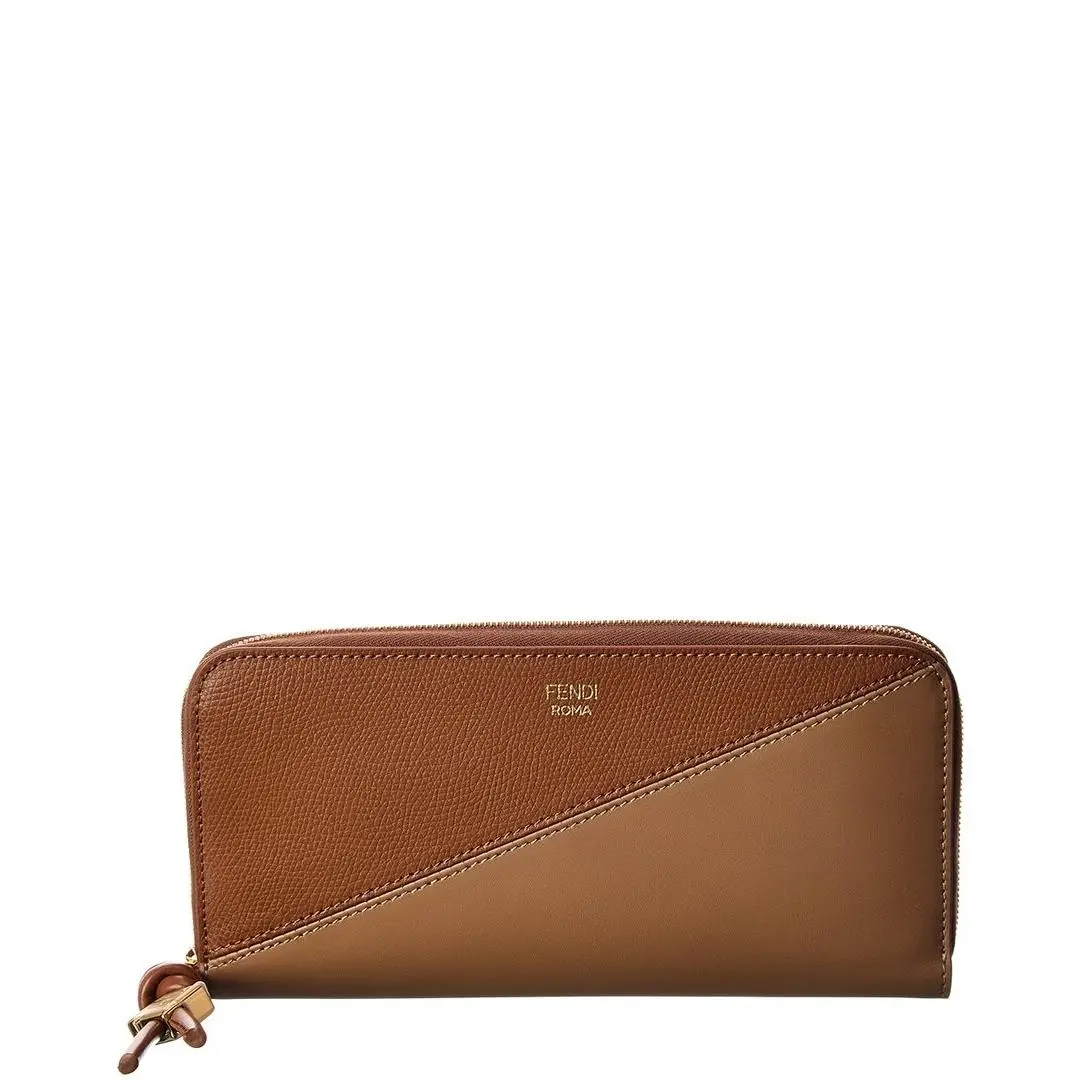 Ff Diamonds Zipper Around Large Leather Wallet Women`s Brown by Fendi