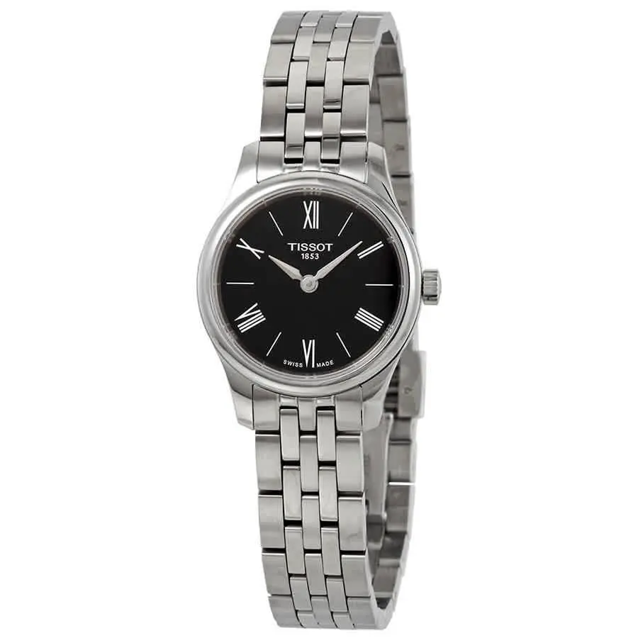 Tissot T063.009.11.058.00 Tradition Black Dial 25 mm Women`s Watch - Silver-tone, Dial: Black, Band: Gray