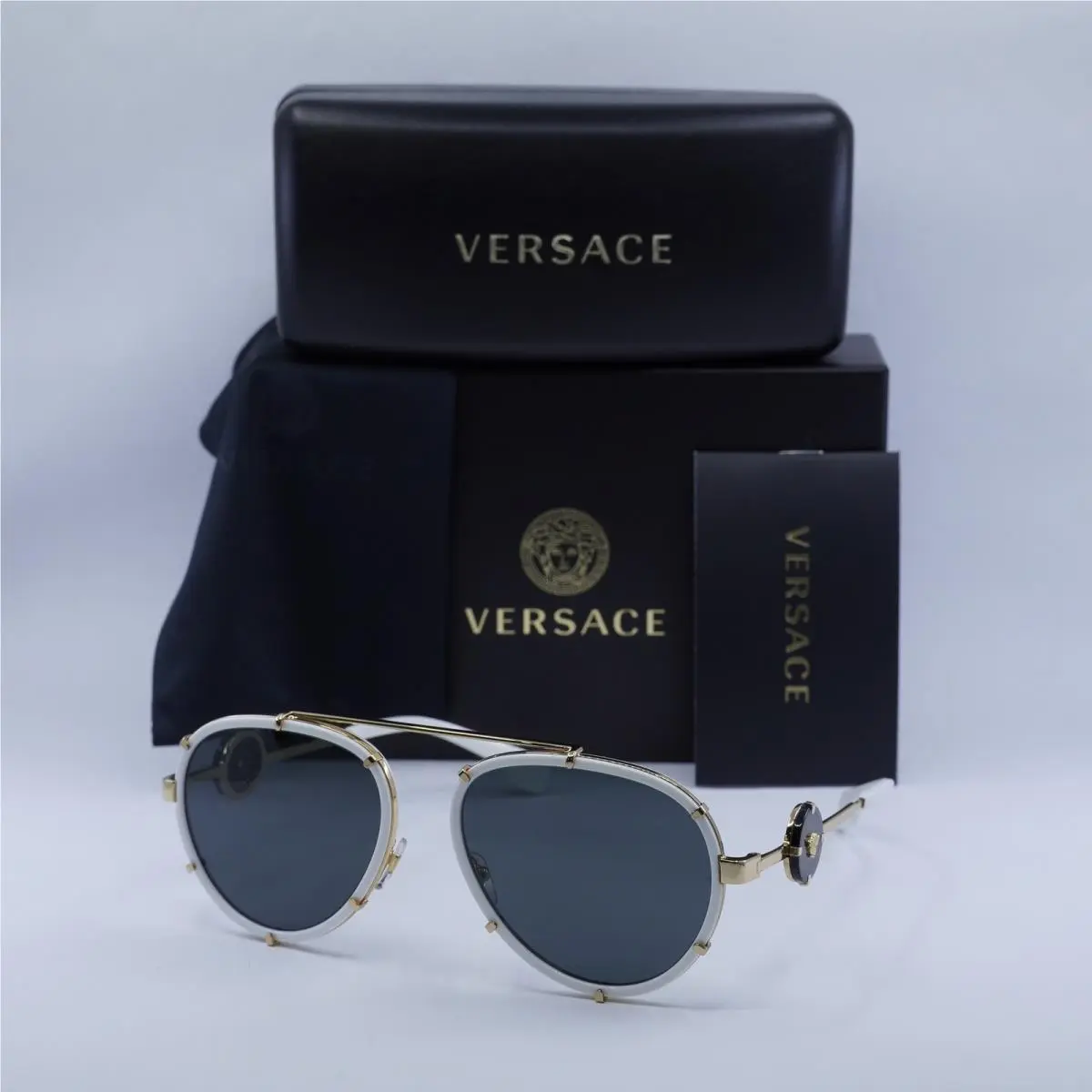Versace VE2232 147187 White/gold/dark Grey with Neck Strap 61-18-145